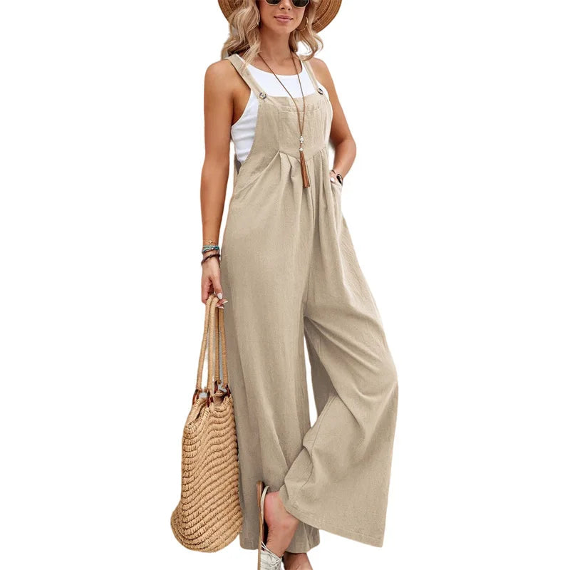 Casual Wide-Leg Cotton Linen Jumpsuit