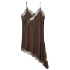 Lace Asymmetric Slip Mini Dress