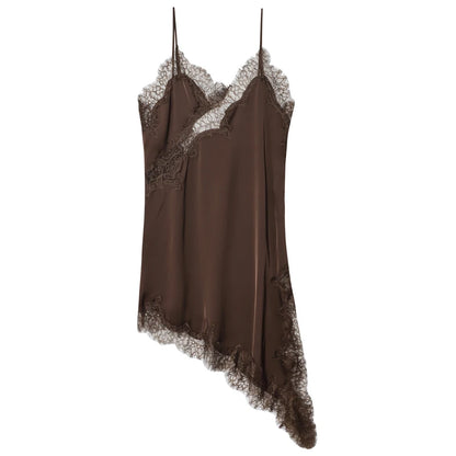 Lace Asymmetric Slip Mini Dress