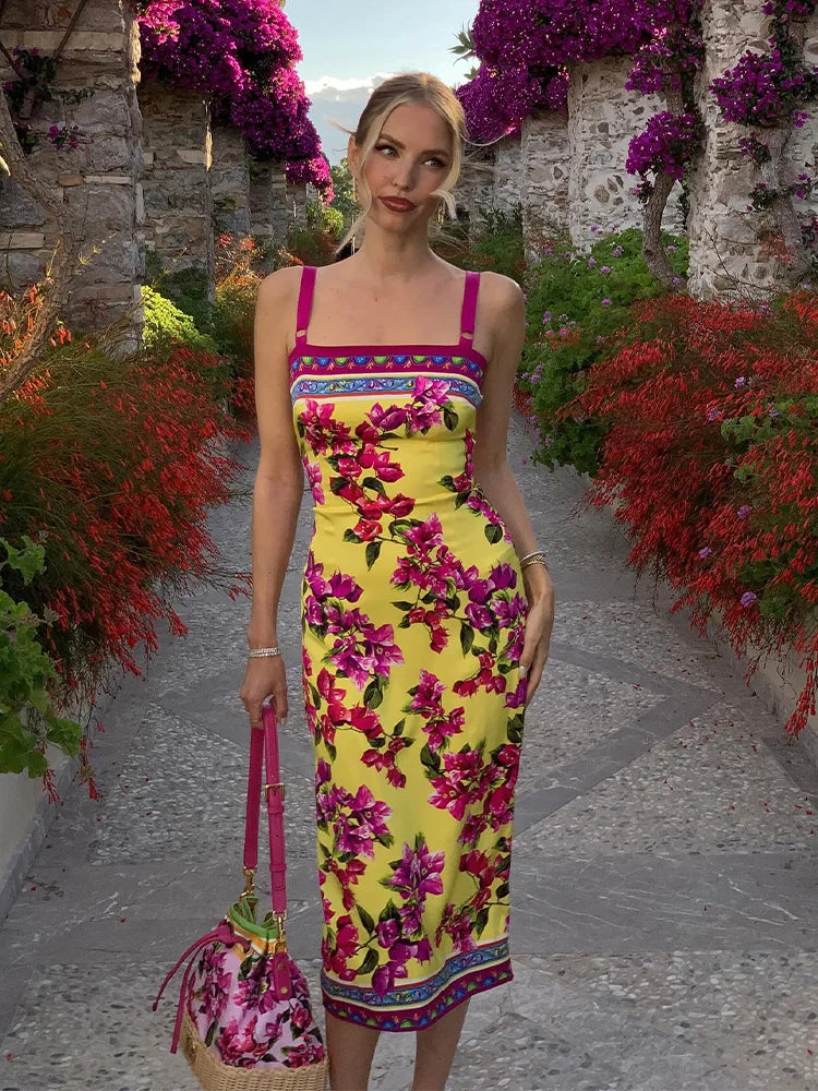 Floral Spaghetti-Strap Midi Dress