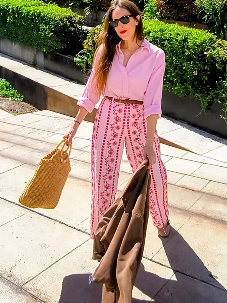 hfwomenfz Rainbow Print Wide-Leg Trousers