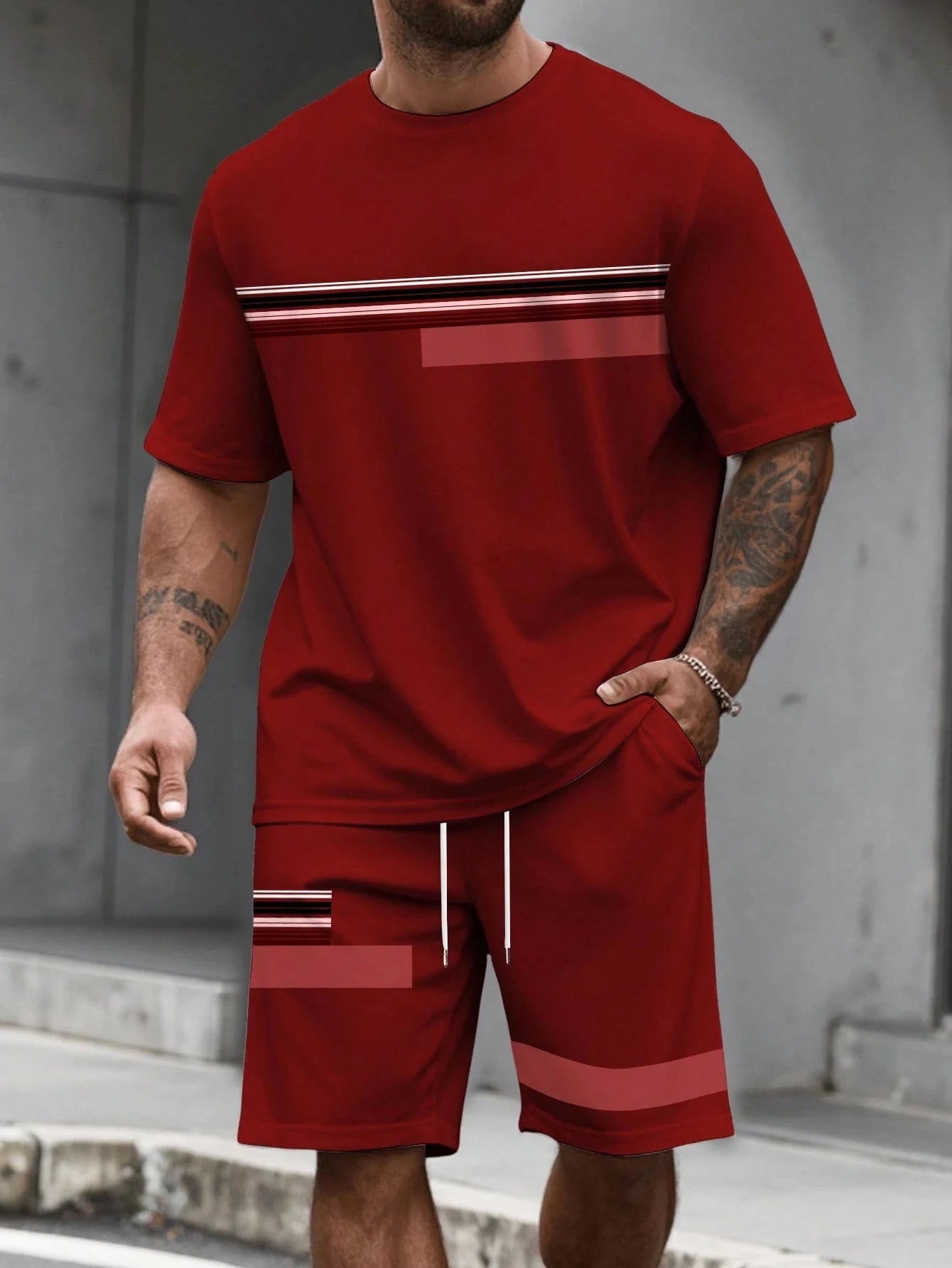 Stripe Print Loose Sports Set