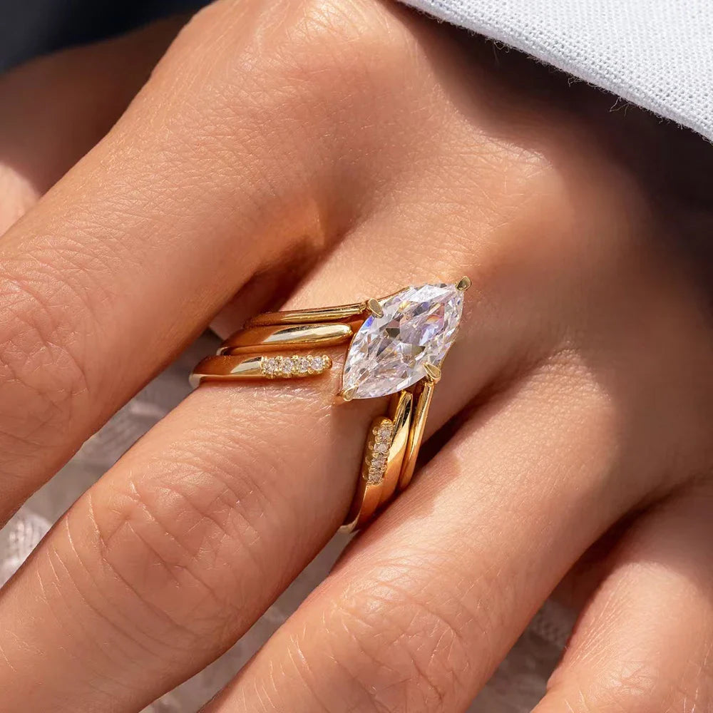 BXINY Marquise Cut Moissanite Ring Set