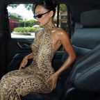 Leopard Halter Backless Maxi Dress