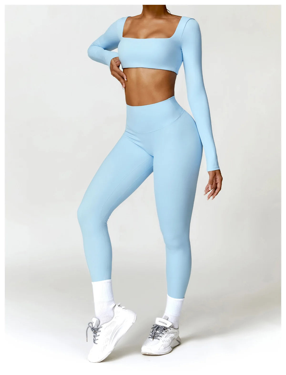 Nylon Solid Long Sleeve Two-Piece Yoga Set