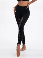 Hollow-Out Lace-Up Slim Shorts