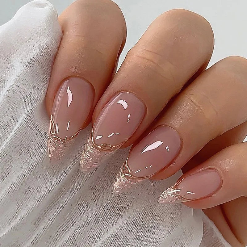 French Tip Fake Nails Almond