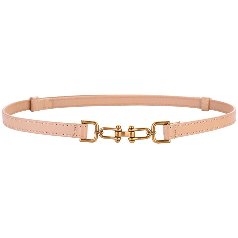 Korean Slim Genuine Leather Belt with Gold Buckle