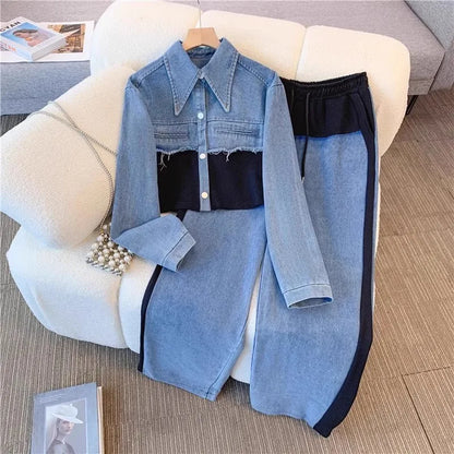 Denim Splice Pant Set