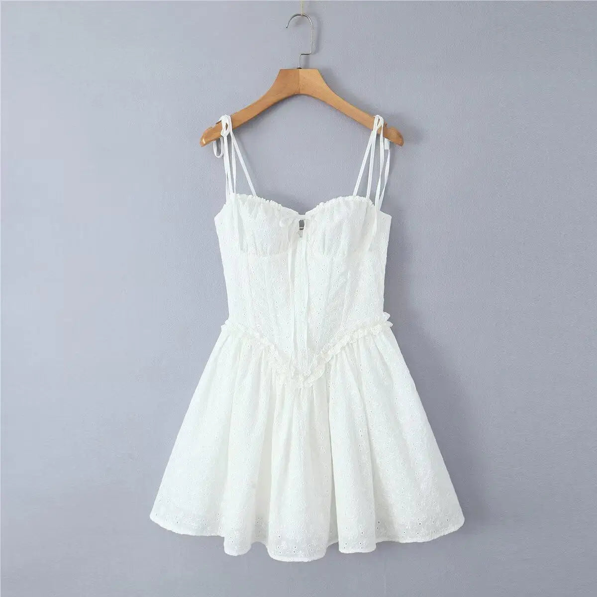 White Lace Embroidered Mini Dress