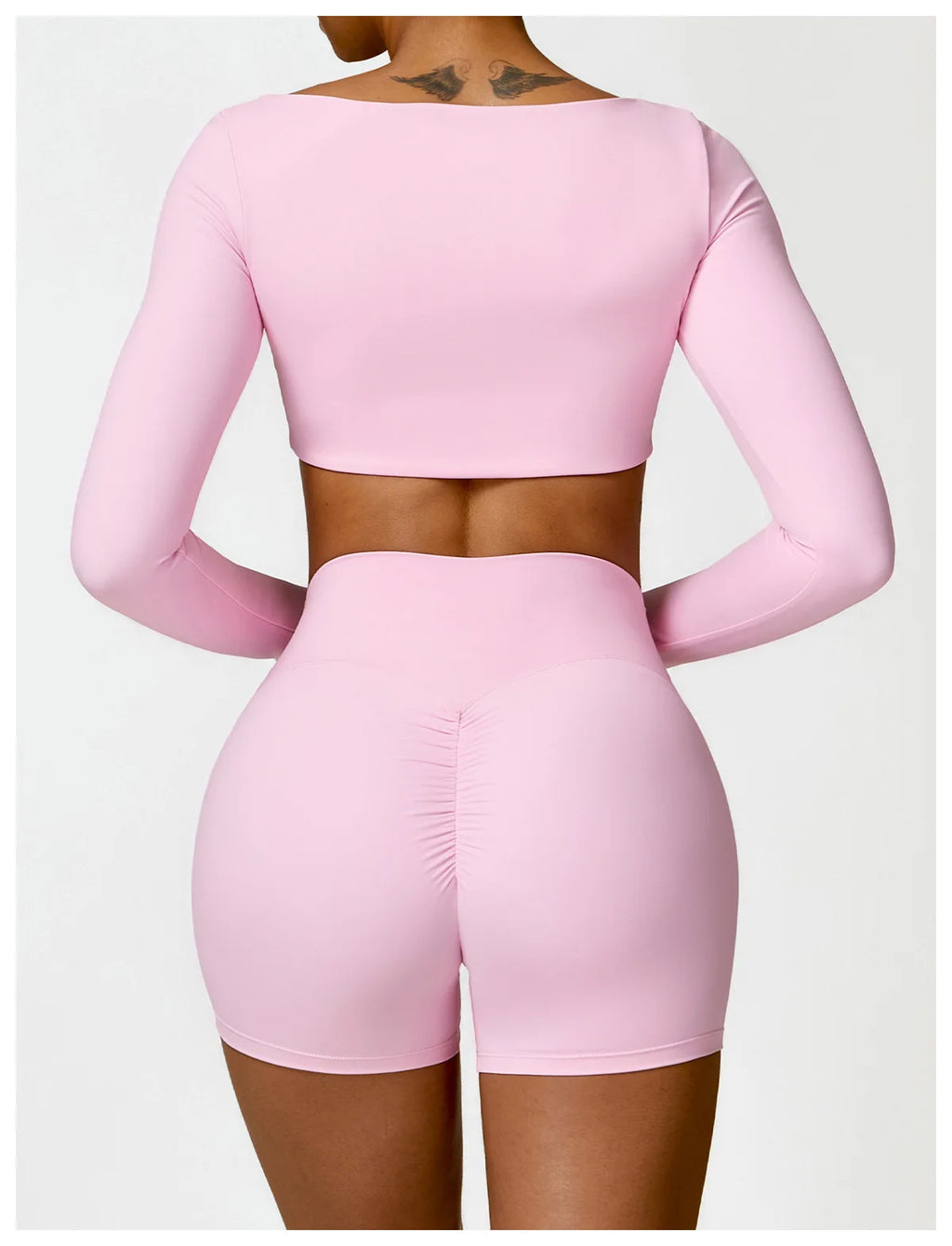 Nylon Solid Long Sleeve Two-Piece Yoga Set
