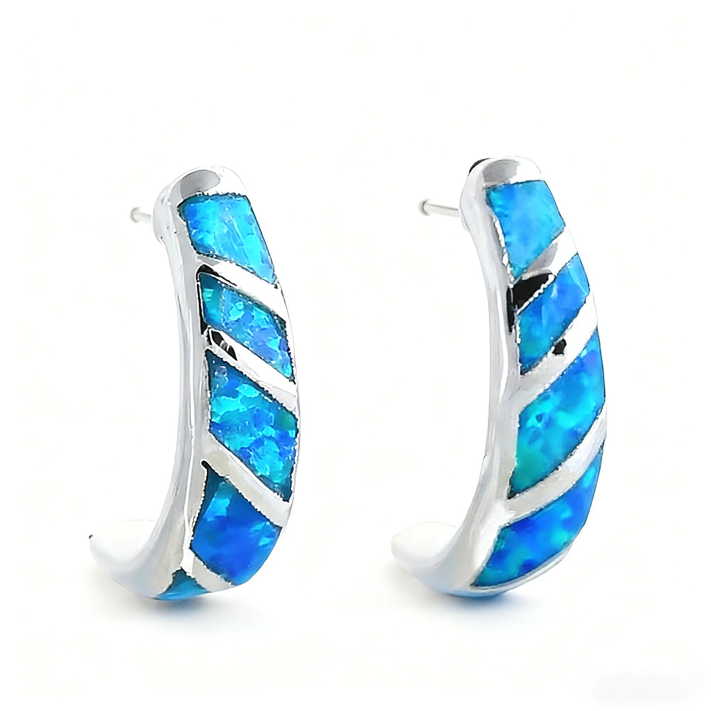 Blue Opal Geometric Drop Earrings