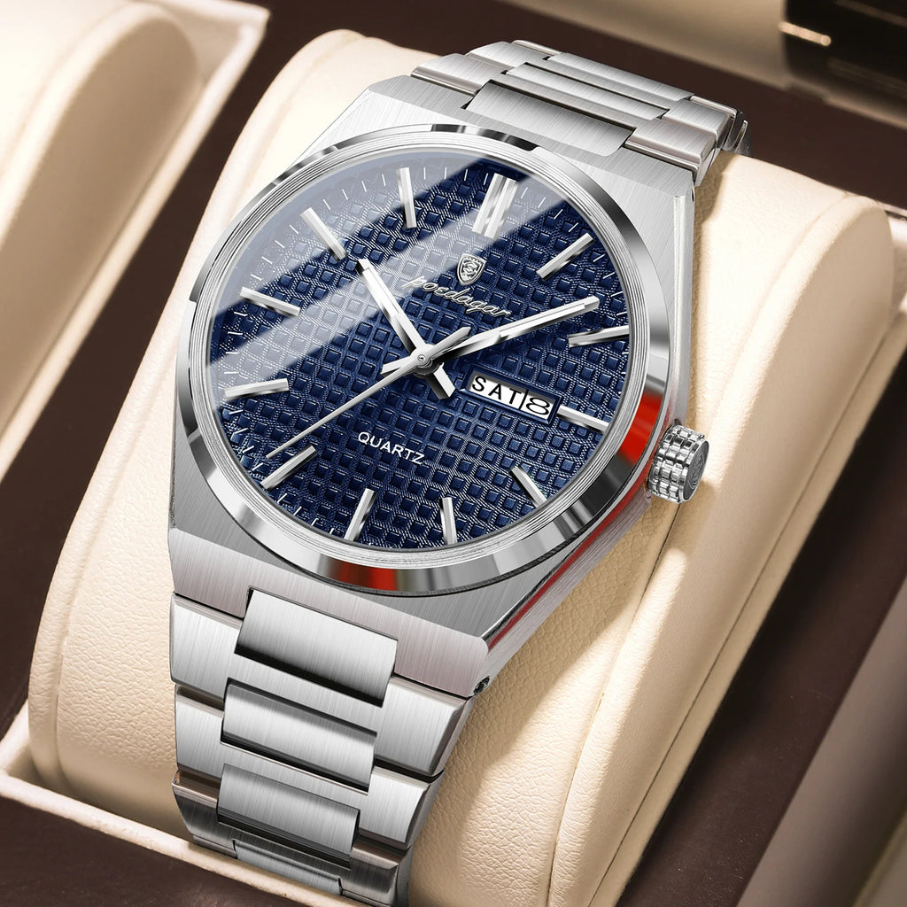 POEDAGAR Silver Steel Quartz Watch