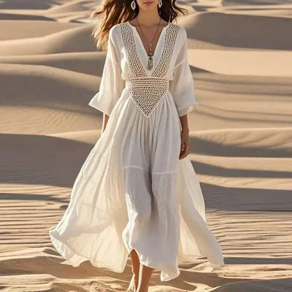 Women’s White Boho Beach Dress