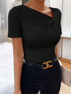 Asymmetrical Neck Ruched Top