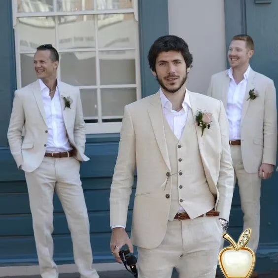 Linen Three-Piece Beach Wedding Tuxedo