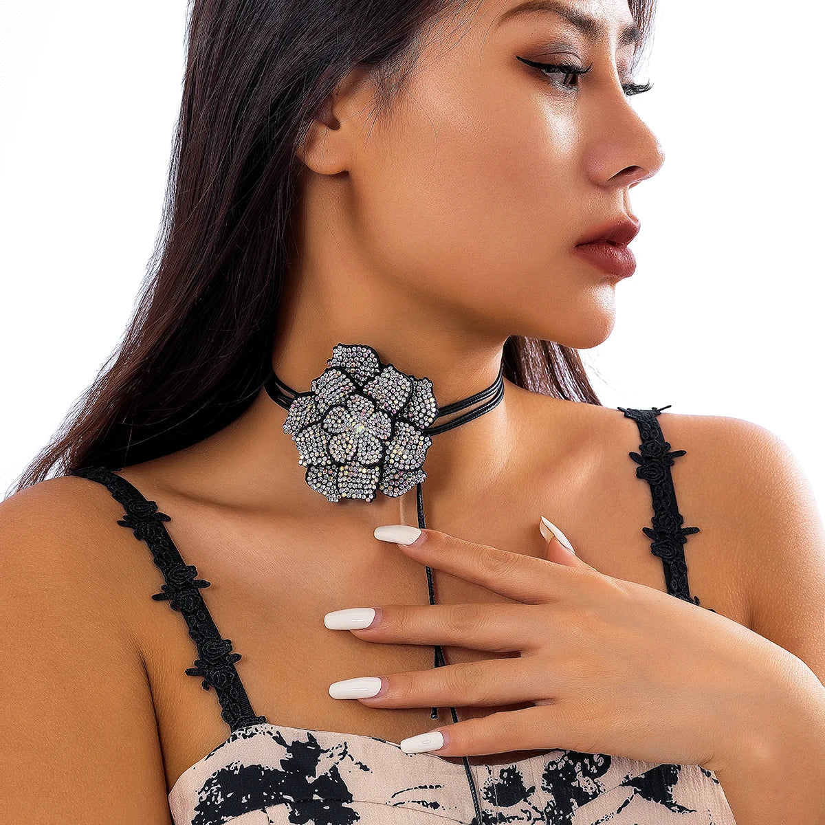 Rhinestone Rose Choker Necklace