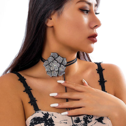 Rhinestone Rose Choker Necklace