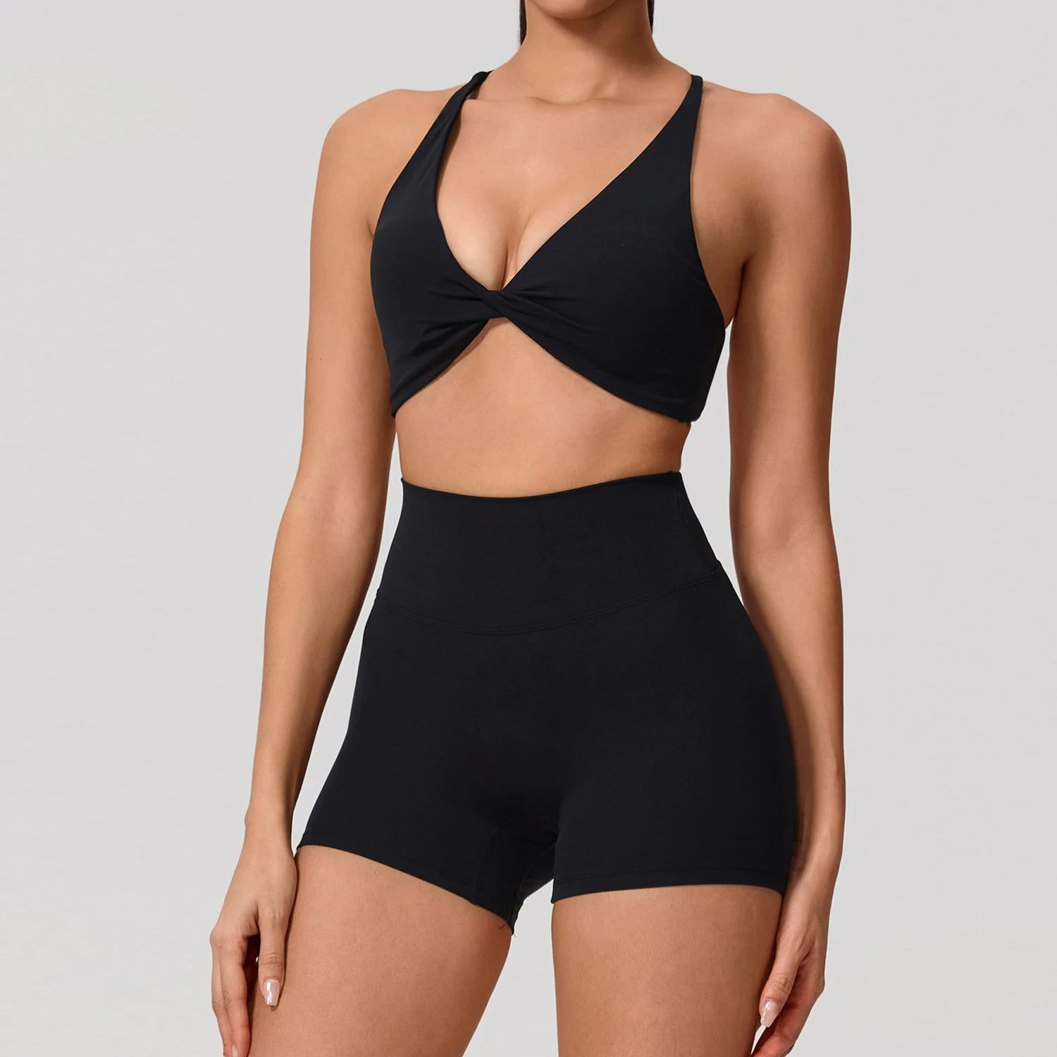 Nylon Solid Long Sleeve Two-Piece Yoga Set