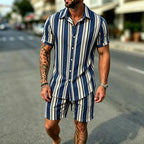 Striped Printed Shirt Shorts Set