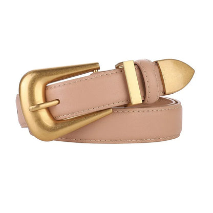 Burgundy Leather Belt with Gold Buckle