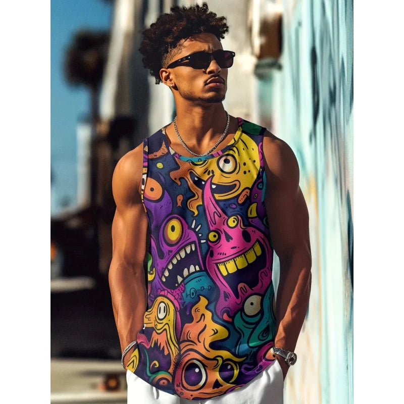 Monster Print Graphic Tank Top