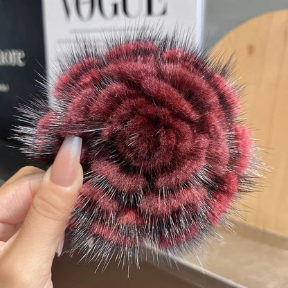 Real Mink Fur Flower Brooch
