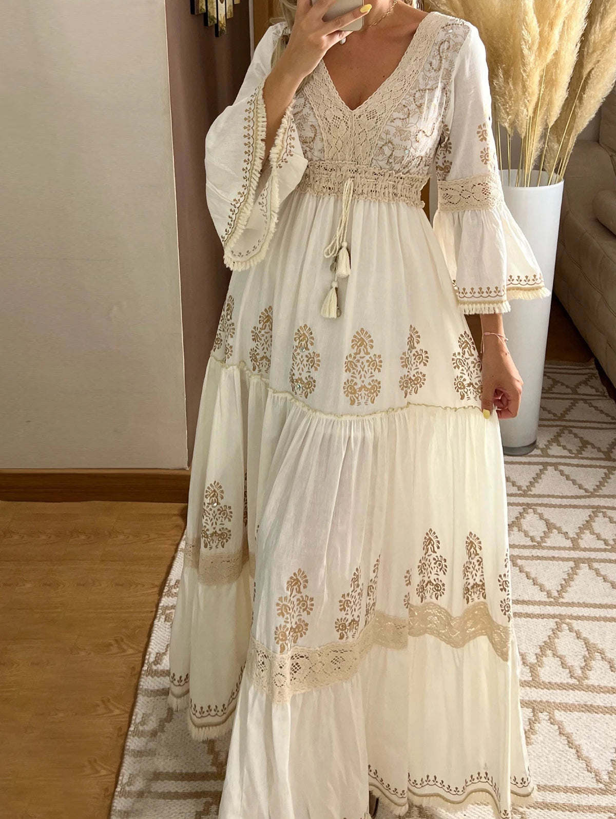 Floral Lace V-Neck Maxi Dress