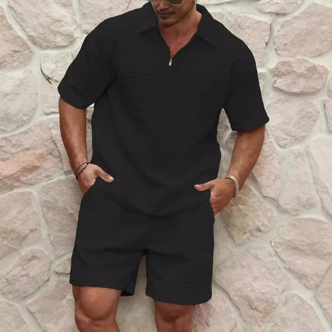 Waffle Polo Short-Sleeve Sports Set