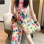 Multi-Color Print Wide-Leg Pants