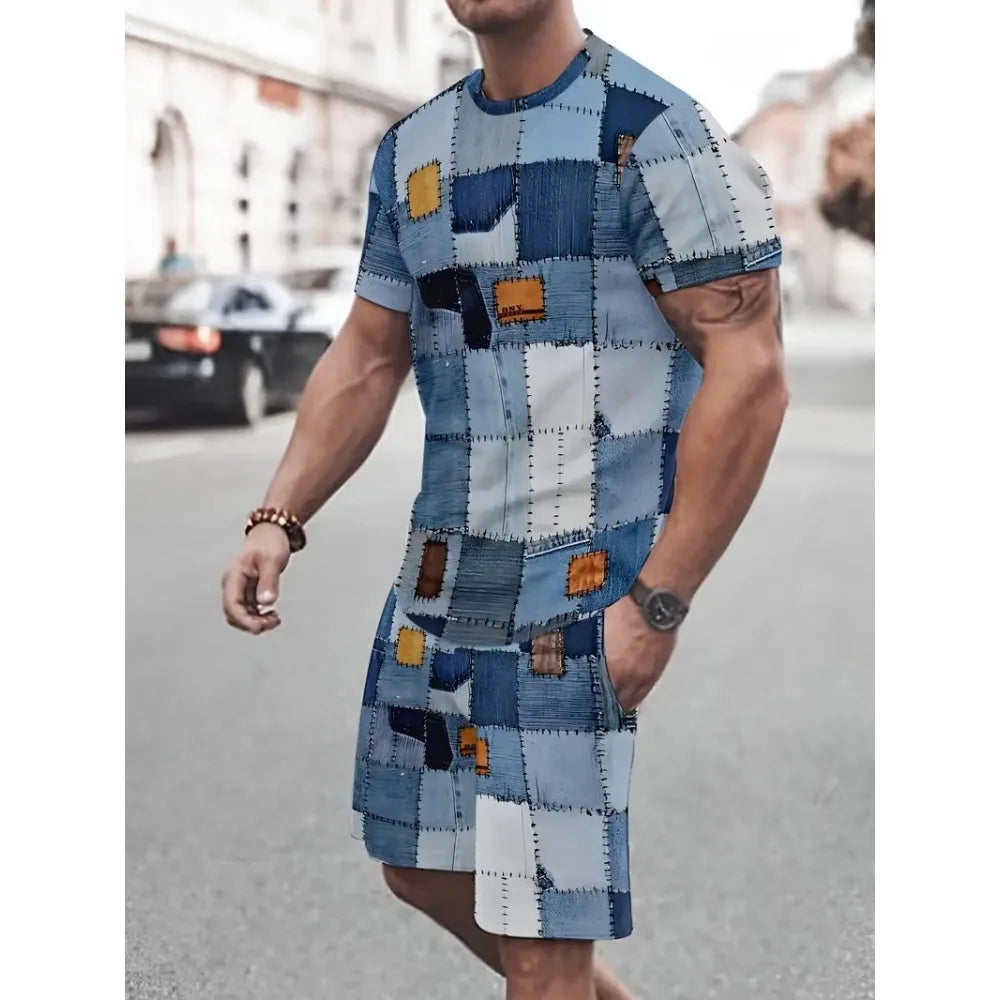 Letter Print Elastic Waist Shorts Set