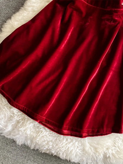Velvet Off-Shoulder Red Mini Dress