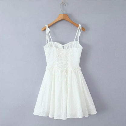 White Lace Embroidered Mini Dress