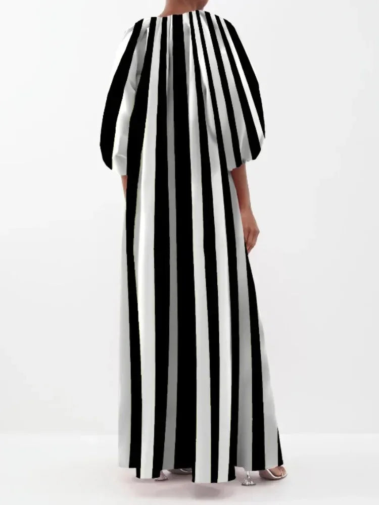 Striped Puff Sleeve Maxi Dress