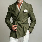 Linen Peak-Lapel Double-Breasted Blazer