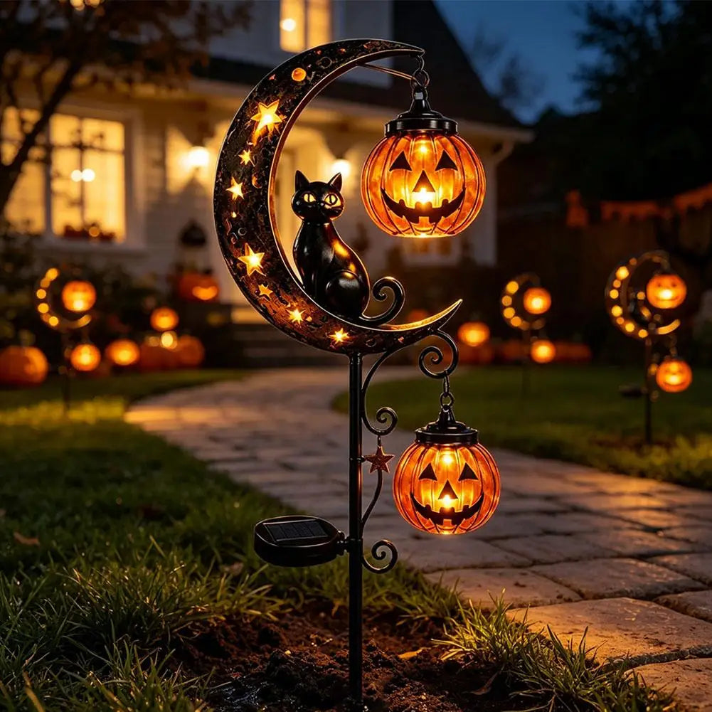 Black Cat Pumpkin Garden Lamp