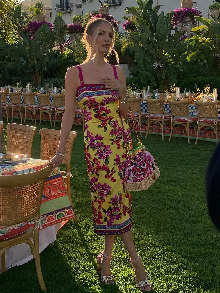 Floral Spaghetti-Strap Midi Dress
