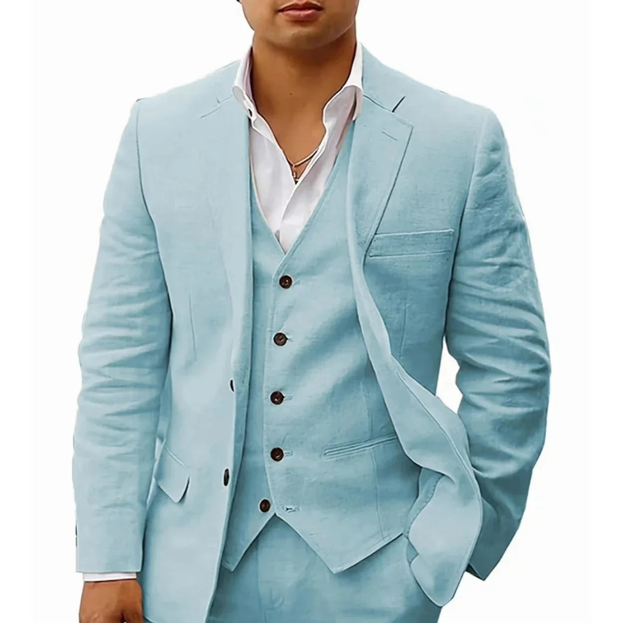 Linen Three-Piece Beach Wedding Tuxedo