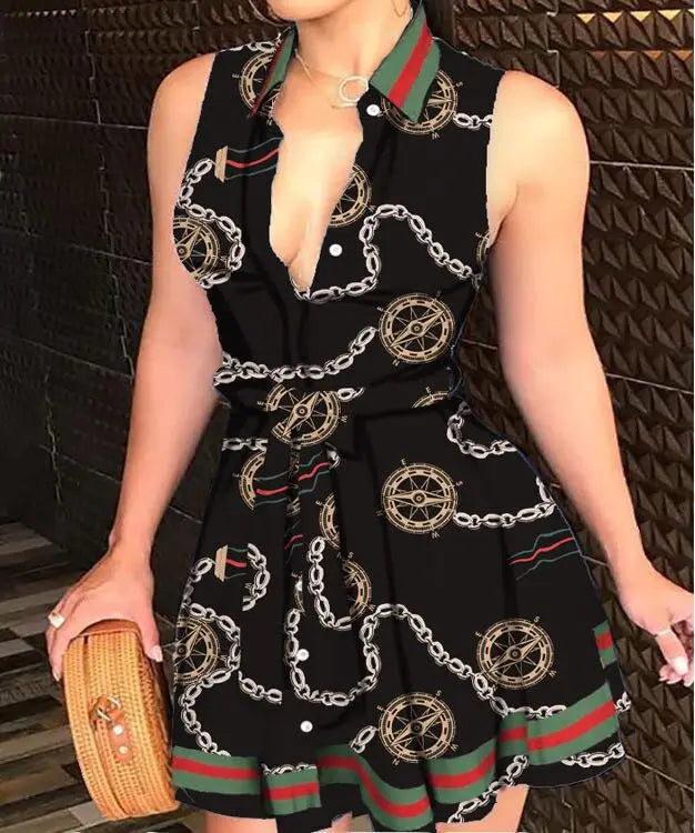 Sleeveless Printed Silk Dress