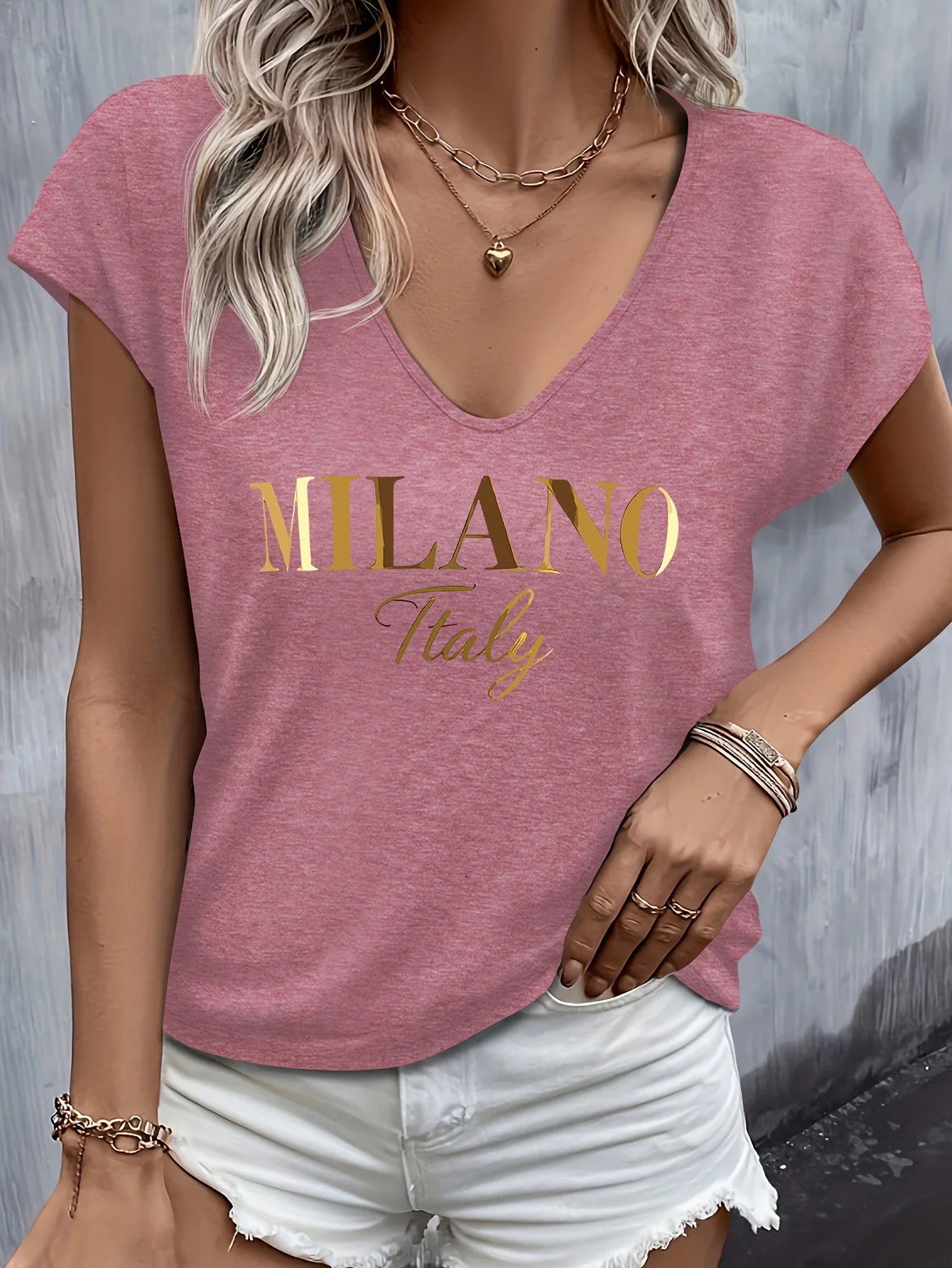 Herringbone Letter Print Short Sleeve T-Shirt