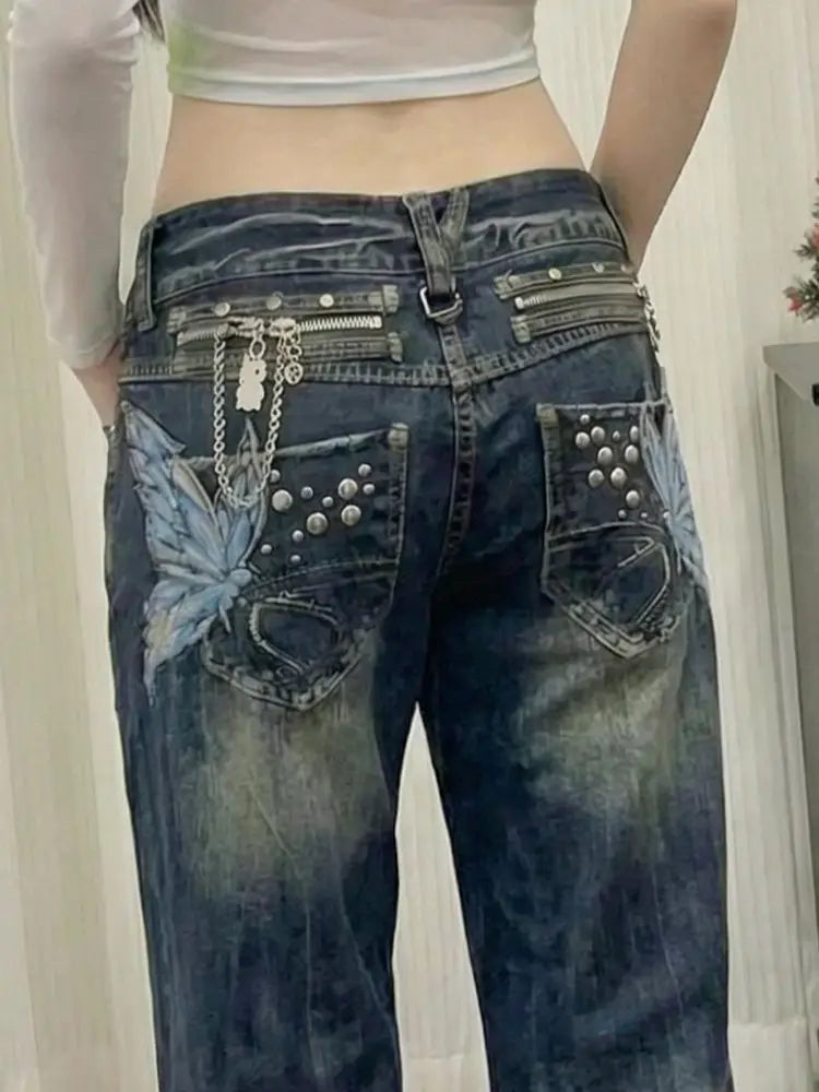 Vintage Embroidered Straight Jeans