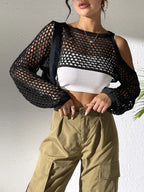 Hollow-Out Cropped Sweater
