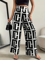 Checkered Print Bohemian Wide-Leg Pants