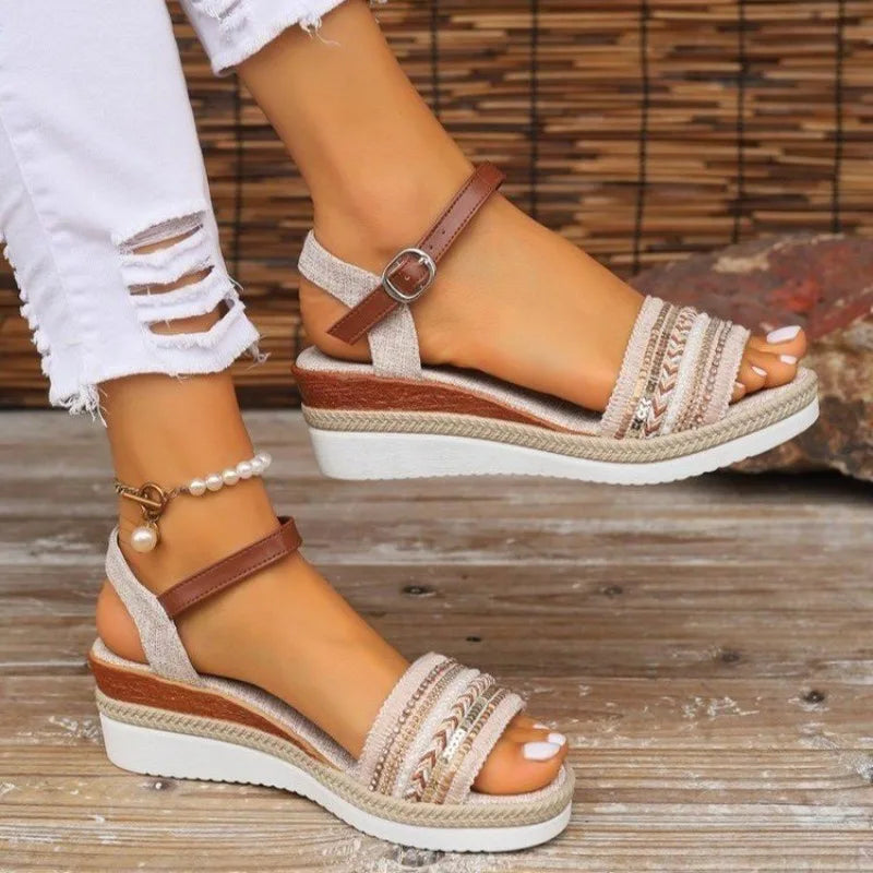 Women Patchwork Wedge Heel Sandals