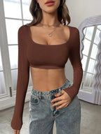 Square Neck Long Sleeve Crop Top