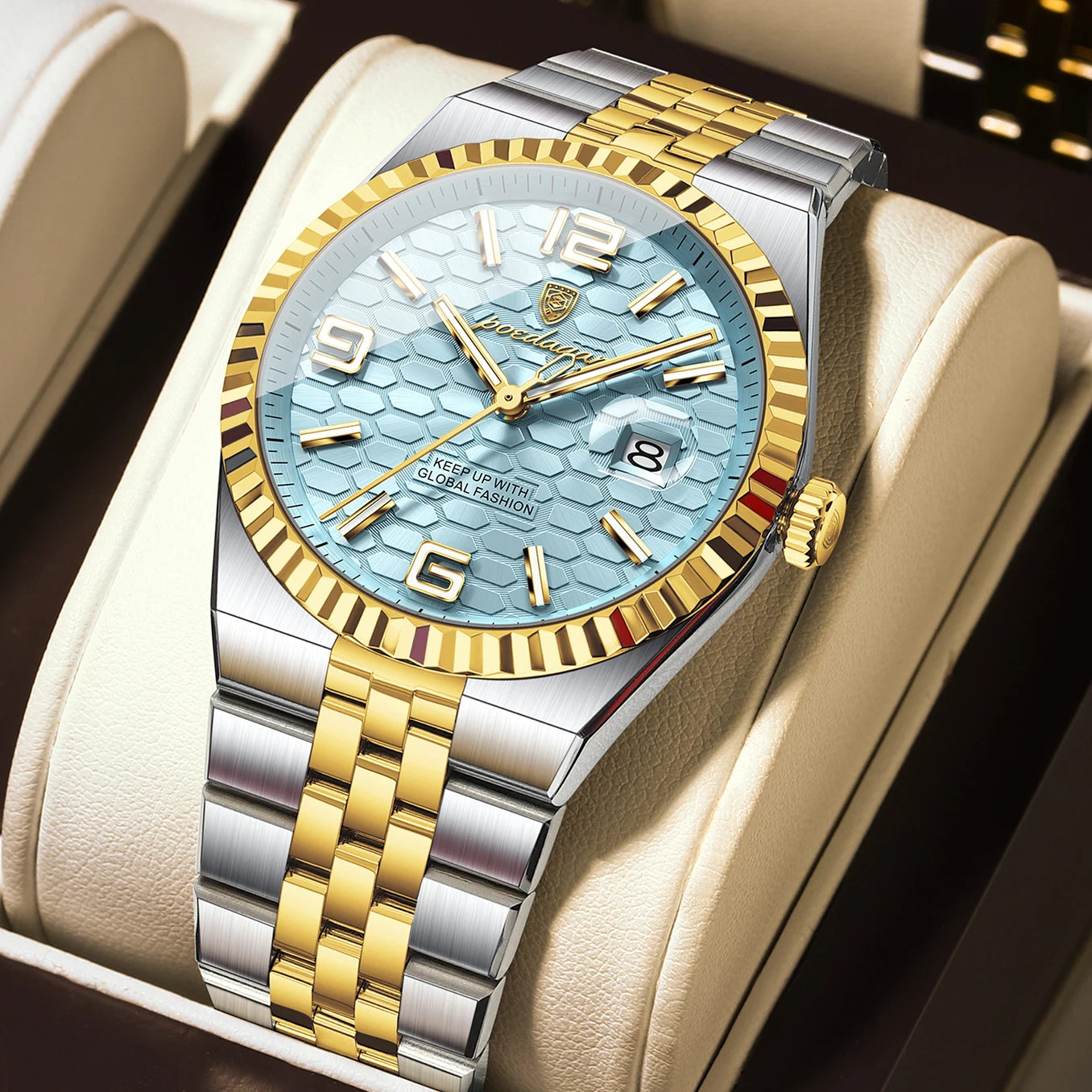 POEDAGAR Gold Green Quartz Watch