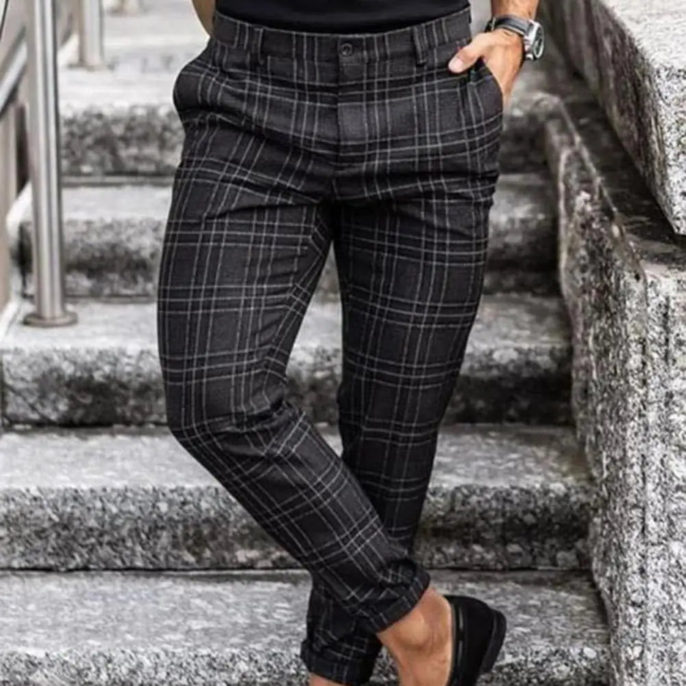 Vintage Checkered Loose Slim Trousers