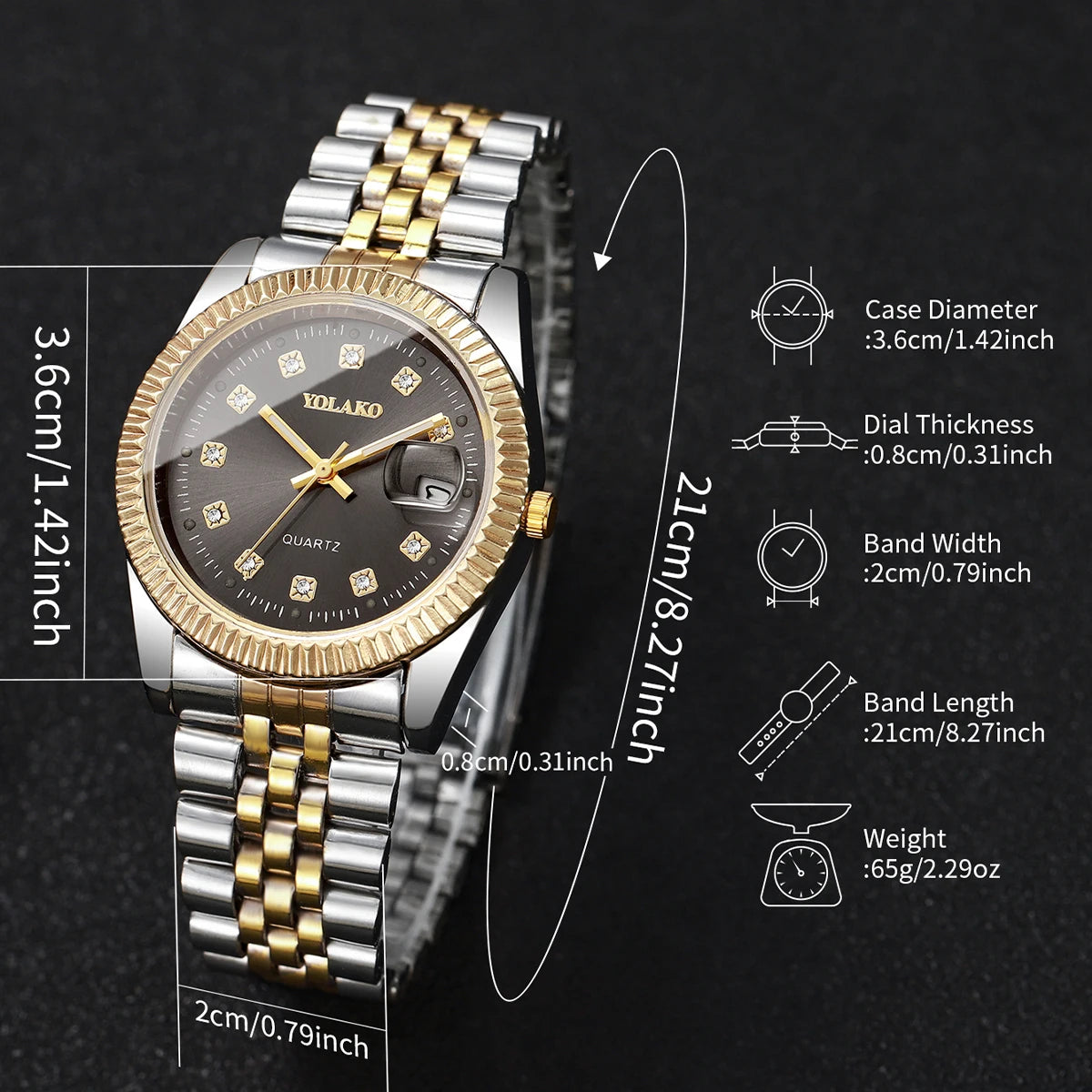 Yolako Rhinestone Calendar Quartz Watch
