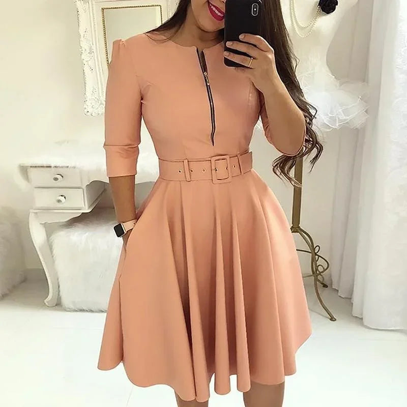 Patchwork A-Line Belt Dress