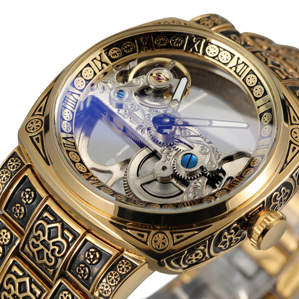 FORSINING Gold Skeleton Automatic Watch